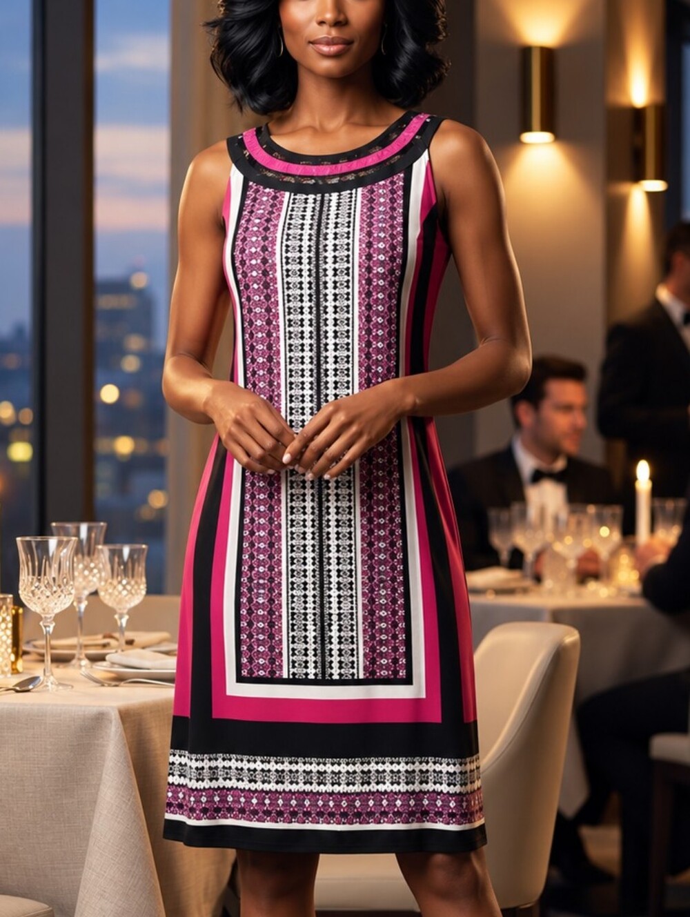 Sandra Darren Size 12 Pink  Geometric Sleeveless Shift Dress